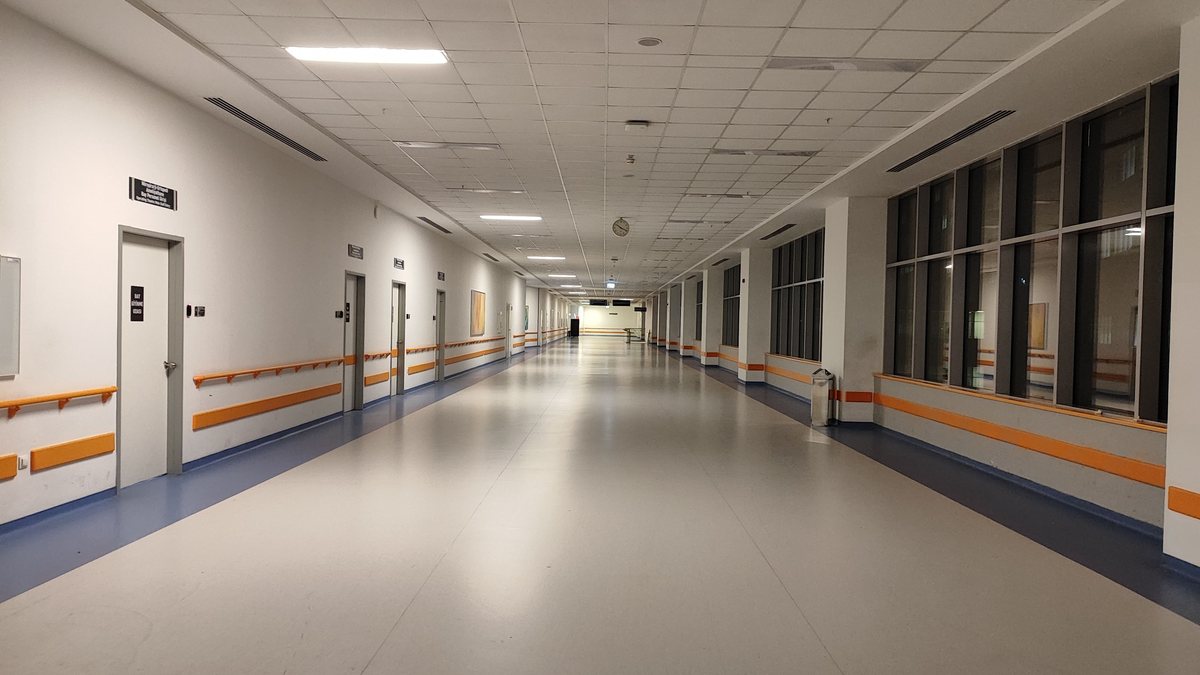 Clean modern hospital corridor