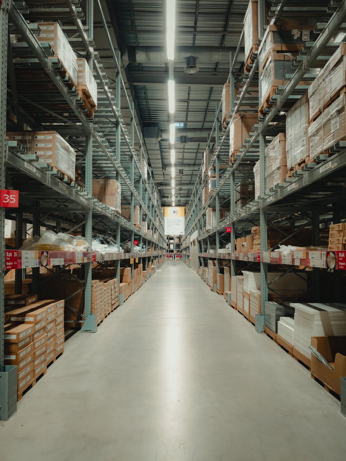 Large commercial warehouse aisle